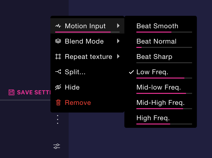 Motion Input submenu