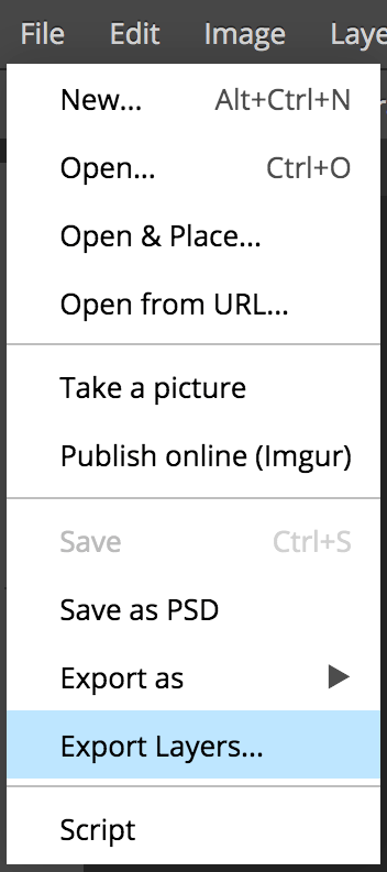 Photopea Export Layers menu